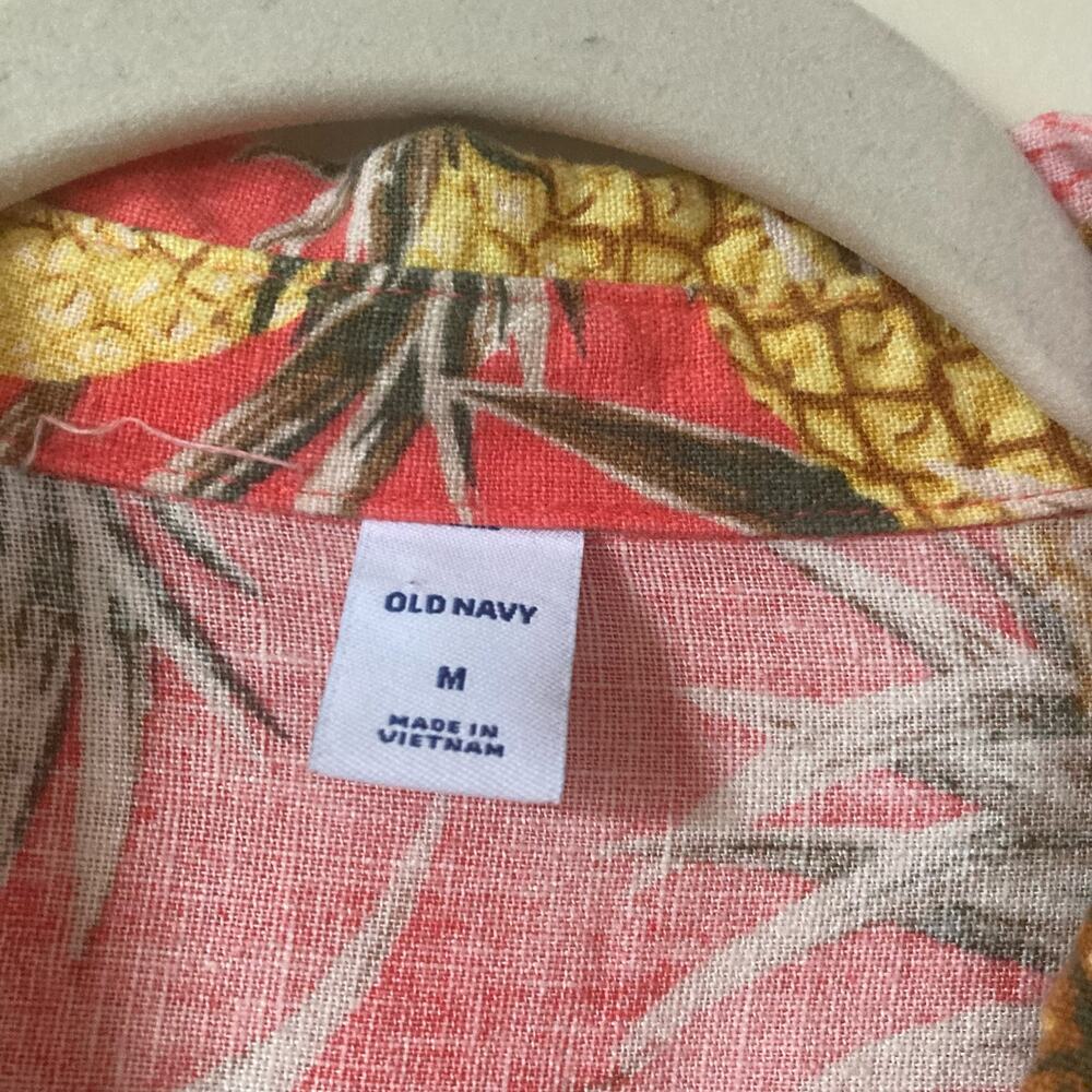 Old Navy Linen Blend Pineapple Tropical Print Shirt Dress Medium Beach Vacay - Picture 8 of 11